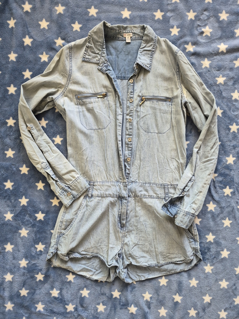 Guess Light Blue Denim Romper